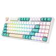 Tastatura gaming mecanica Redragon Kitava alba cu verde iluminare RGB switch-uri