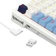 Tastatura gaming mecanica Bluetooth cu si fara fir Redragon Antonium Pro alba cu albastru iluminare RGB