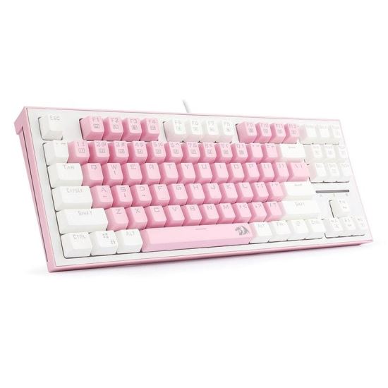 Tastatura gaming mecanica Redragon Bes alba cu roz iluminare RGB switch-uri albastre
