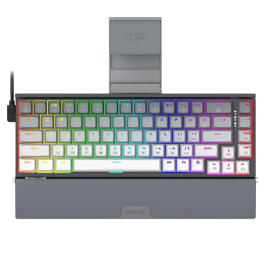 Tastatura gaming mecanica Bluetooth cu si fara fir Redragon Shaco PRO gri iluminare RGB