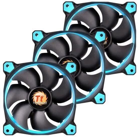 Set 3 ventilatoare Thermaltake Riing 12 High Static Pressure 120mm iluminare albastra