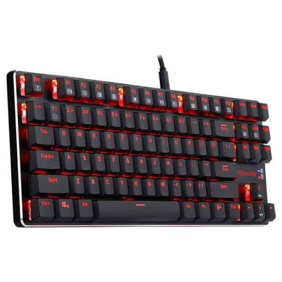 Tastatura gaming mecanica wireless Redragon Mahoraga neagra iluminare rosie switch-uri rosii