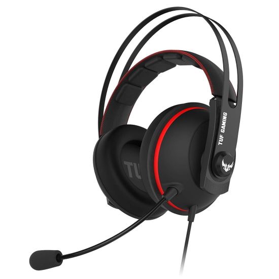 Casti gaming ASUS TUF H7 negre cu rosu
