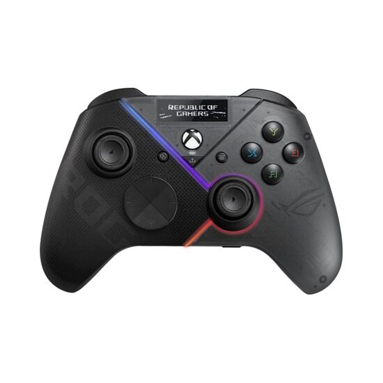 Gamepad ASUS ROG Raikiri Pro negru cu gri iluminare RGB si display