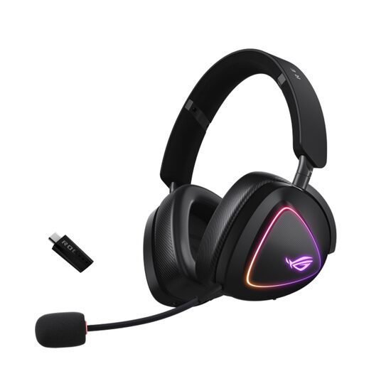 Casti gaming Bluetooth cu fir si wireless ASUS ROG Delta II negre iluminare aRGB