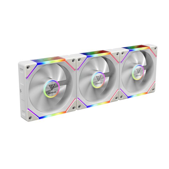 Set 3 ventilatoare Gamdias Aeolus P2 1203 120mm albe iluminare aRGB