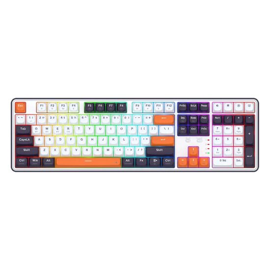 Tastatura gaming mecanica Bluetooth cu si fara fir Redragon Wyvern alba cu portocaliu iluminare RGB
