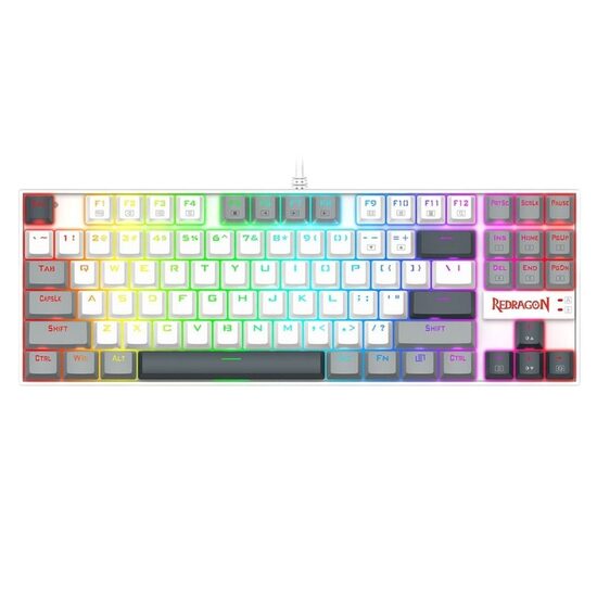 Tastatura gaming mecanica Redragon Kumara alba cu gri iluminare RGB switch-uri rosii