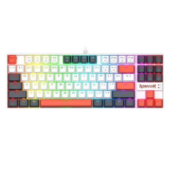 Tastatura gaming mecanica Redragon Kumara alba cu gri si portocaliu iluminare RGB switch-uri rosii