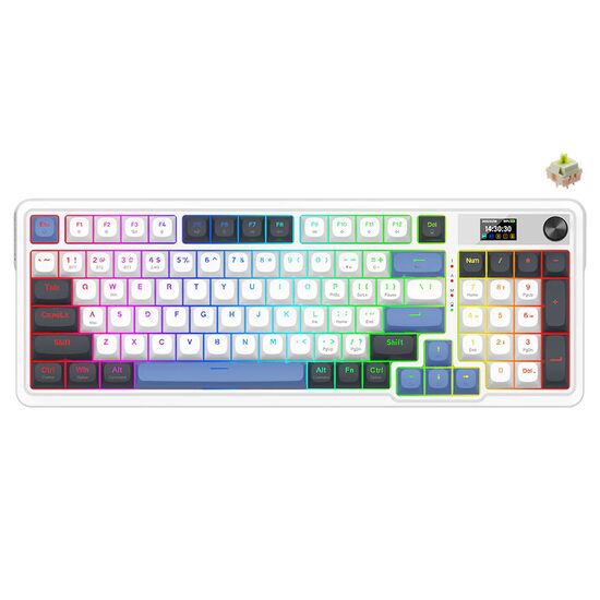Tastatura gaming mecanica Bluetooth cu si fara fir Redragon Galatin Pro alba cu albastru iluminare RGB