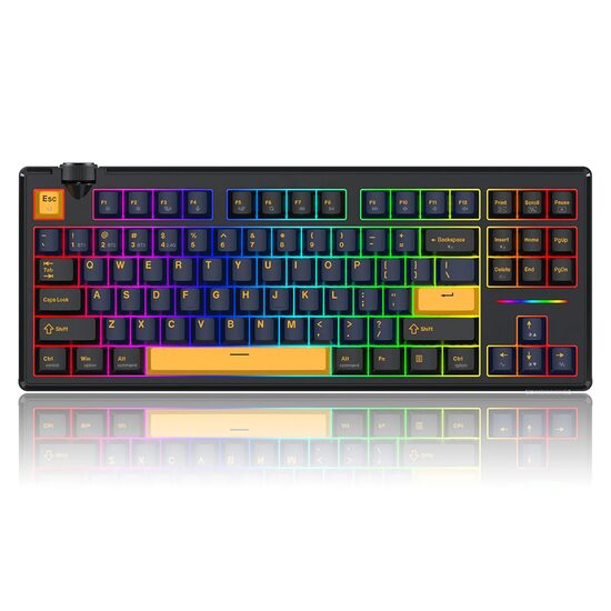 Tastatura gaming mecanica Bluetooth cu si fara fir Redragon Cyclone Pro neagra cu galben iluminare RGB