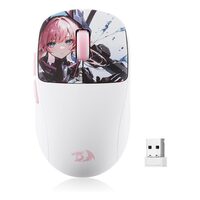 Mouse gaming Bluetooth cu si fara fir Redragon Klyamoor Pro Standard Anime alb cu roz