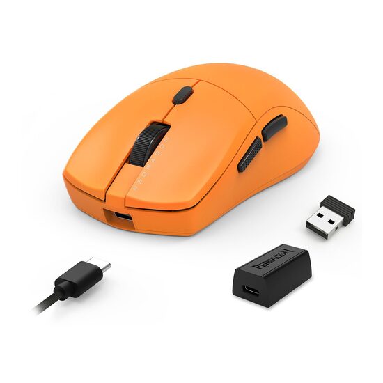 Mouse gaming wireless bluetooth si cu fir Redragon Sparda portocaliu 45K DPI ultra usor