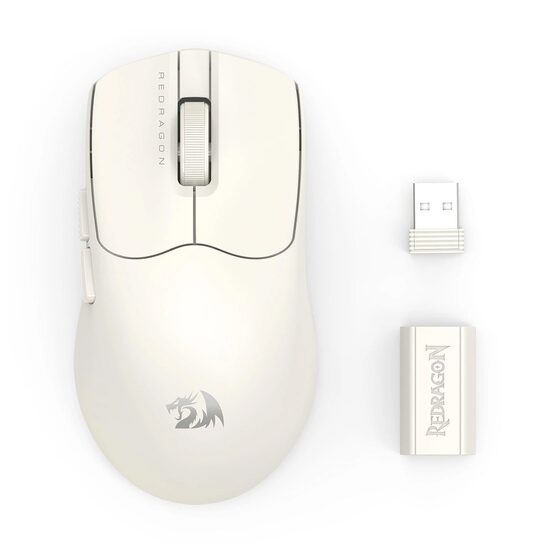 Mouse gaming wireless bluetooth si cu fir Redragon Axion alb 45K DPI ultra usor