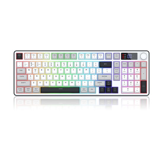 Tastatura gaming Bluetooth cu fir si wireless Redragon Aria Pro alba iluminare RGB cu display