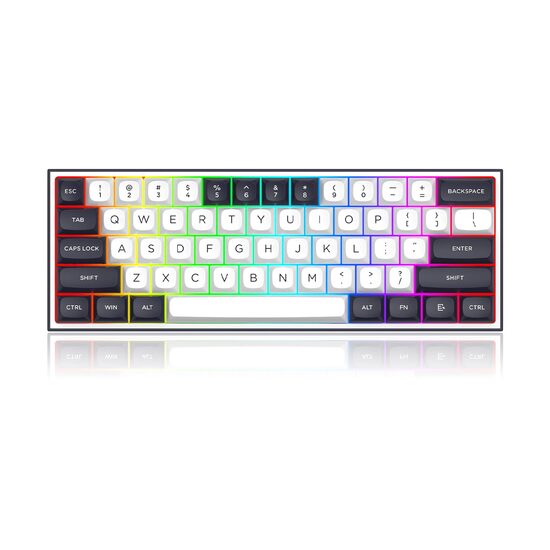 Tastatura gaming mecanica Bluetooth cu si fara fir Redragon Alcor QMK VIA neagra cu alb iluminare RGB